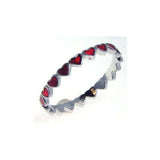 Sterling Silver Rhodium Plated  Heart Shaped Eternity Ring With Red Enamel CZ StonesAnd Width 3mm