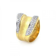 Load image into Gallery viewer, Sterling Silver Gold Plated Classy Band Ring Embedded with Micro Paved Clear Czs Edge