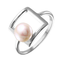 Load image into Gallery viewer, Sterling Silver Rhodium Plated Open Square Synthetic Pearl Ring