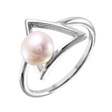 Sterling Silver Rhodium Plated Open Triangle Fresh Water Pearl Ring