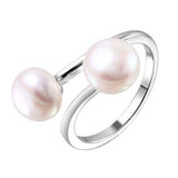 Sterling Silver Rhodium Plated Open Double Fresh Water Pearl Ring