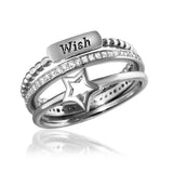 Sterling Silver Rhodium Plated Triple Band Wish Star Wedding Ring With CZ StoneAnd Star Dimensions 7mmx7mmAnd Wish Dimensions 9mmx3mmAnd Width 2mmAnd Thickness 1mm