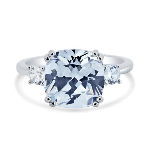 Sterling Silver Rhodium Plated Engagement CZ Ring