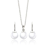 Sterling Silver Rhodium Plated White Enamel Lever Back Earring and Necklace Set With CZ  Stones