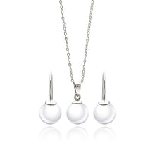 Load image into Gallery viewer, Sterling Silver Rhodium Plated White Enamel Pearl Lever Back Earring and Necklace Set With CZ  Stones