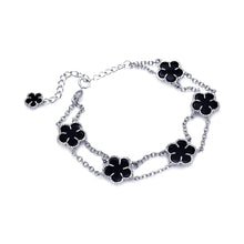 Load image into Gallery viewer, Sterling Silver Rhodium Plated Black Onyx Six Flower Bracelet