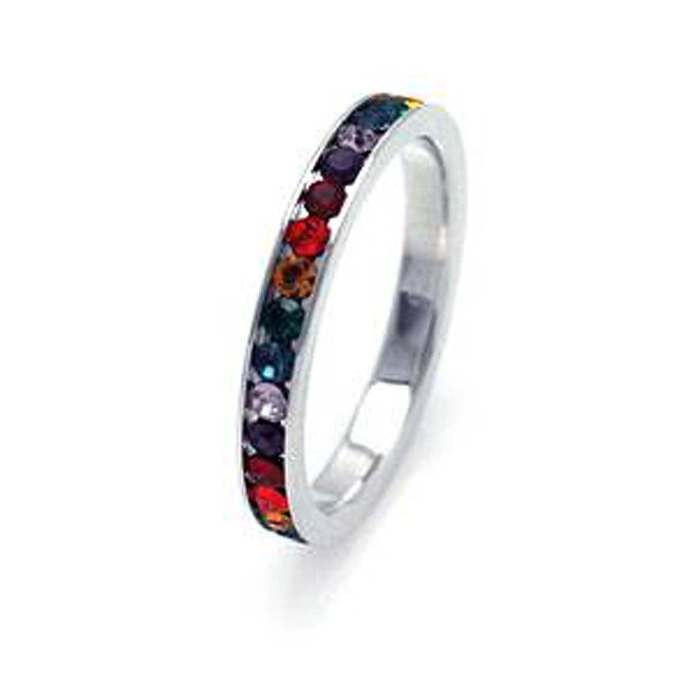 Sterling Silver Rhodium Plated Mutlicolor Channel CZ Mulband Eternity Ring