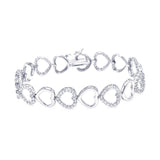 Sterling Silver Rhodium Plated Open Heart Clear CZ Bracelet