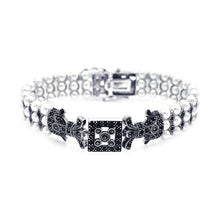 Load image into Gallery viewer, Sterling Silver Rhodium Plated Pearl Marcasite and Black CZ Braclet