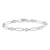 Sterling Silver Rhodium Plated Clear CZ Large Link Bracelet