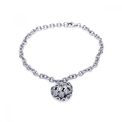 Sterling Silver Rhodium Plated Clear CZ Heart Charm Bracelet