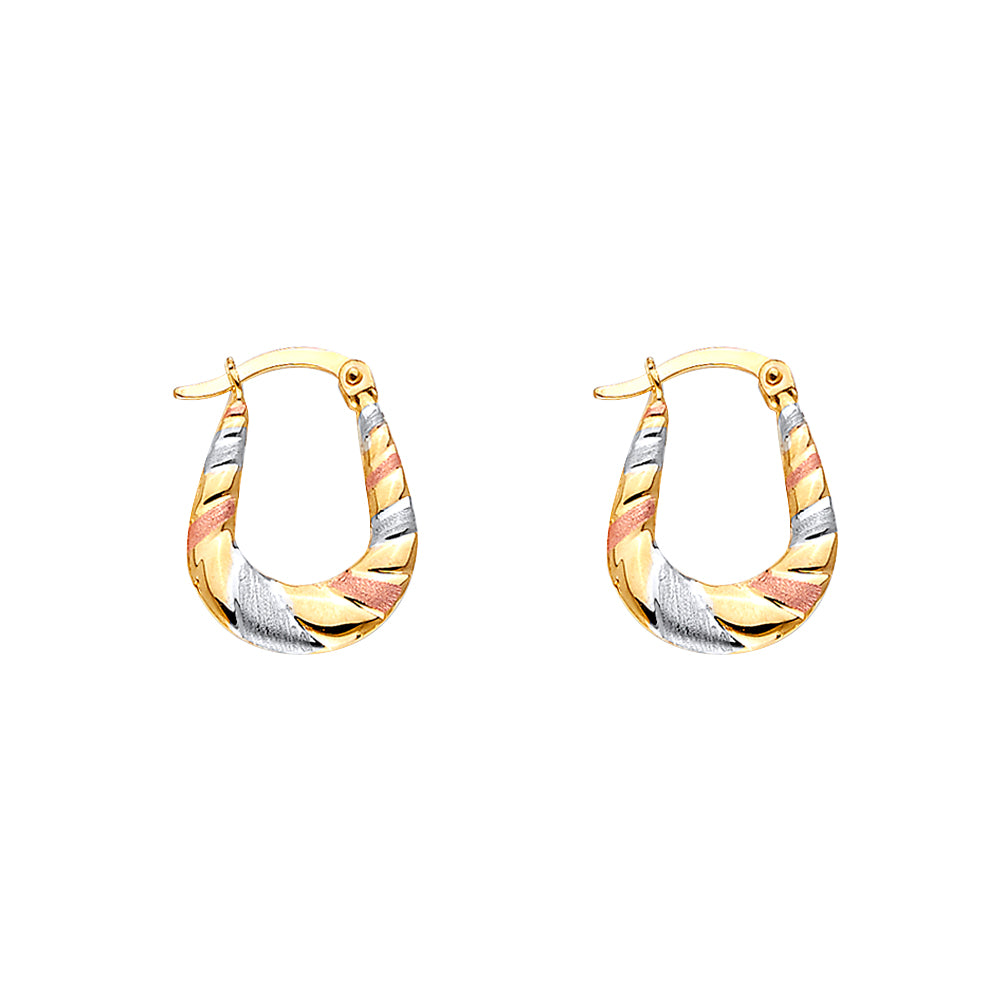 14K Tricolor Double Face Designed Hollow Earring Approximately 1.2 Grams