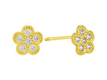 Load image into Gallery viewer, 14K Yellow Gold flower girl Pave Clear CZ Screw Back Earrings