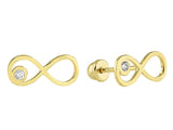 14K Yellow Gold Infinity Silhouette With CZ Screw Back Earrings