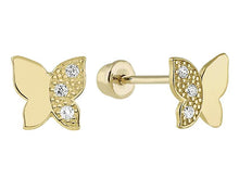 Load image into Gallery viewer, 14K Yellow Gold Half Pave Mini Butterfly With CZ Screw Back Earrings