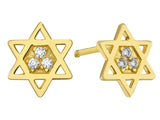 14K Yellow Gold Star of David With CZ Screw Back Earrings