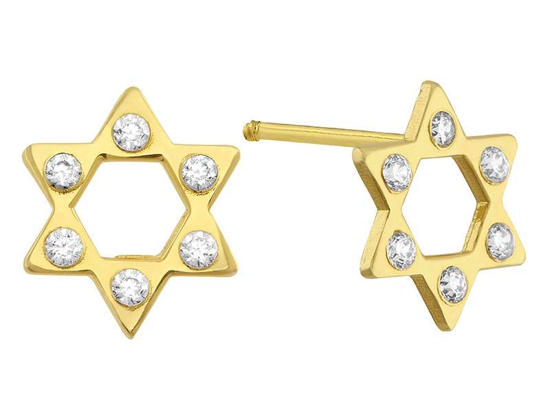 14K Yellow Gold Star of David With CZ Screw Back Earrings