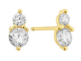 14K Yellow Gold Double Stone With Clear CZ Screw Back Stud Earrings