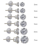 (PACK OF 6)14K White Gold round Silicone Backing CZ Stud Earrings