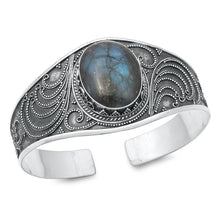Load image into Gallery viewer, Sterling Silver Oxidized Oval Moonstone Bangle Bracelet Thickness-31mm, Inside Diameter-45x55mm