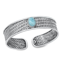 Load image into Gallery viewer, Sterling Silver Oxidized Oval Genuine Larimar Bangle Bracelet Thickness-14mm, Inside Diameter-43x50mm