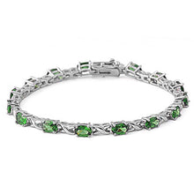 Load image into Gallery viewer, Sterling Silver Fancy Bracelet with Alternative Infinity Design and Oval Prong Set with Emerald CzAnd Length of 7.5  Stone Size: 4MM x 6MM
