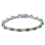 Sterling Silver Fancy Bracelet with Alternative Infinity Design and Oval Prong Set with Emerald CzAnd Length of 7.5  Stone Size: 4MM x 6MM