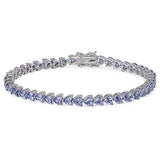 Sterling Silver Trendy Heart Prong Set with Tanzanite Cz Tennis BraceletAnd Length of 7.25