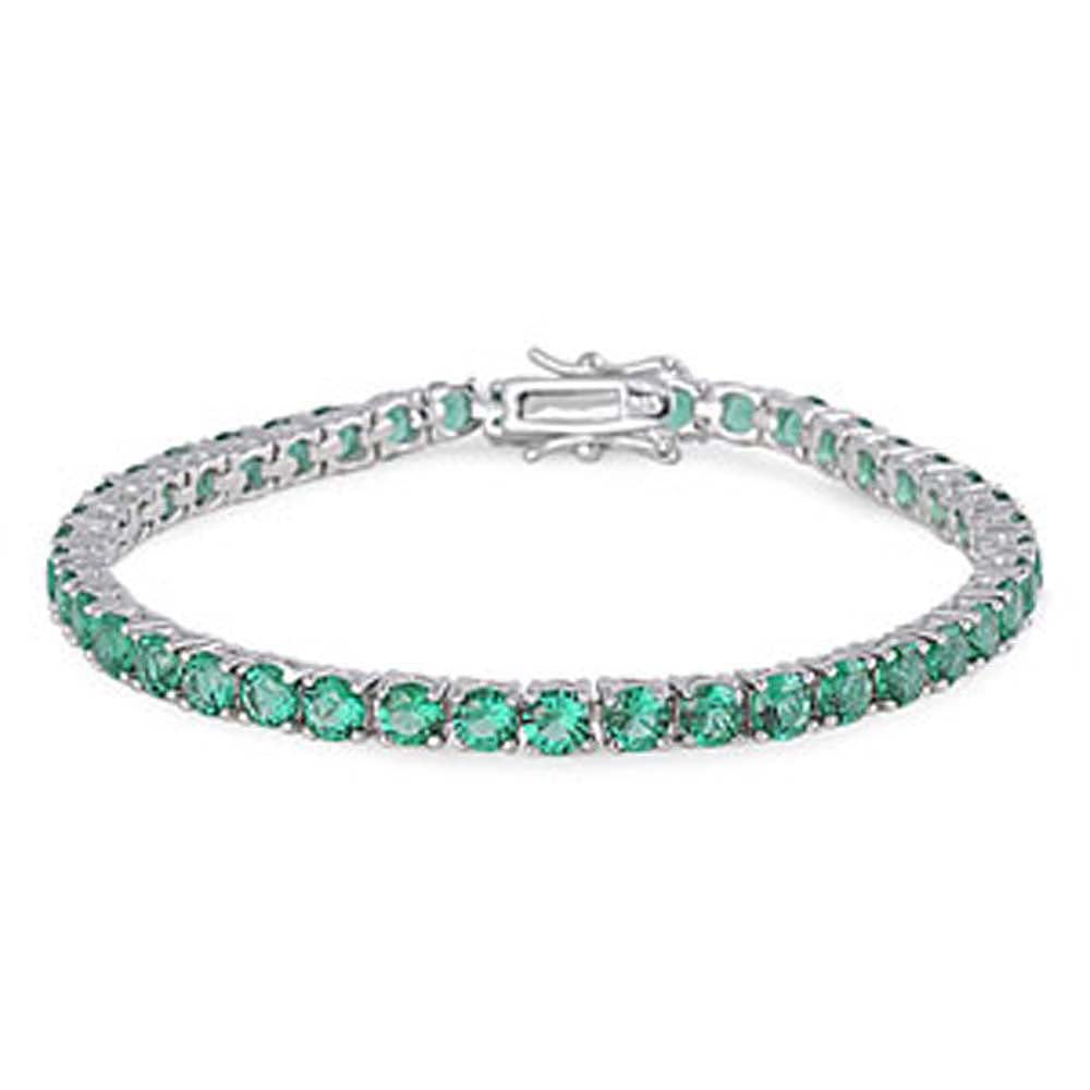 Sterling Silver Round Prong Set with Emerald Cz Tennis BraceletAnd Length of 7.25