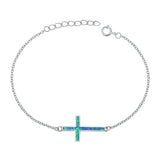 Sterling Silver Rhodium Plated Blue Lab Opal Cross Assorted Bracelet