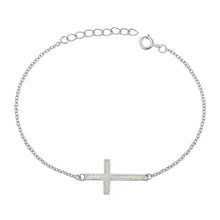 Load image into Gallery viewer, Sterling Silver Rhodium Plated White Lab Opal Cross Assorted Bracelet