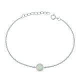 Sterling Silver Rhodium Plated White Lab Opal Bracelet-6.5+ 1 inch extension