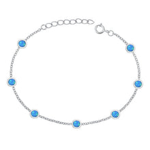 Load image into Gallery viewer, Sterling Silver Rhodium Plated Rounds Blue Lab Opal Bracelet Length-6.5+1inch, Charm Height-3.8mm