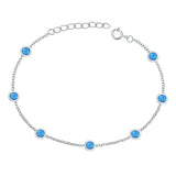 Sterling Silver Rhodium Plated Rounds Blue Lab Opal Bracelet Length-6.5+1inch, Charm Height-3.8mm