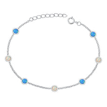 Load image into Gallery viewer, Sterling Silver Rhodium Plated Rounds Blue And White Lab Opal Bracelet Length-6.5+1inch, Charm Height-3.8mm