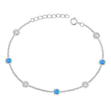 Load image into Gallery viewer, Sterling Silver Rhodium Plated Rounds Clear CZ And Blue Lab Opal Bracelet Length-6.5+1inch, Charm Height-3.8mm