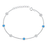 Sterling Silver Rhodium Plated Rounds Clear CZ And Blue Lab Opal Bracelet Length-6.5+1inch, Charm Height-3.8mm
