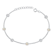 Load image into Gallery viewer, Sterling Silver Rhodium Plated Rounds Clear CZ And White Lab Opal Bracelet Length-6.5+1inch, Charm Height-3.8mm