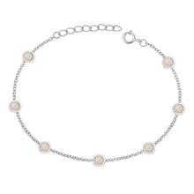 Load image into Gallery viewer, Sterling Silver Rhodium Plated Rounds White Lab Opal Bracelet Length-6.5+1inch, Charm Height-3.8mm