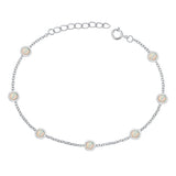 Sterling Silver Rhodium Plated Rounds White Lab Opal Bracelet Length-6.5+1inch, Charm Height-3.8mm