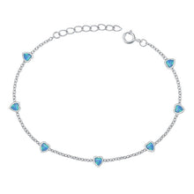Load image into Gallery viewer, Sterling Silver Rhodium Plated Hearts Blue Lab Opal Bracelet Length-6.5+1inch