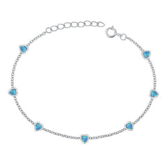 Sterling Silver Rhodium Plated Hearts Blue Lab Opal Bracelet Length-6.5+1inch