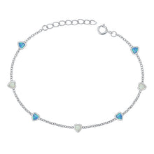 Load image into Gallery viewer, Sterling Silver Rhodium Plated Hearts Blue And White Lab Opal Bracelet Length-6.5+1inch