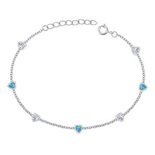 Load image into Gallery viewer, Sterling Silver Rhodium Plated Hearts Clear CZ And Blue Lab Opal Bracelet Length-6.5+1inch