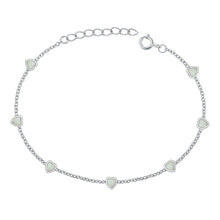 Load image into Gallery viewer, Sterling Silver Rhodium Plated Hearts White Lab Opal Bracelet Length-6.5+1inch