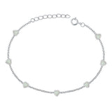 Sterling Silver Rhodium Plated Hearts White Lab Opal Bracelet Length-6.5+1inch