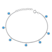 Load image into Gallery viewer, Sterling Silver Rhodium Plated Round Blue Lab Opal Bracelet Length-6.5+1inch, Charm Height-4mm