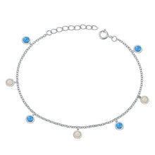 Load image into Gallery viewer, Sterling Silver Rhodium Plated Round Blue And White Lab Opal Bracelet Length-6.5+1inch, Charm Height-4mm