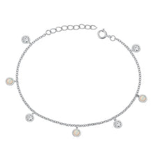 Load image into Gallery viewer, Sterling Silver Rhodium Plated Round Clear CZ And White Lab Opal Bracelet Length-6.5+1inch, Charm Height-4mm