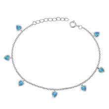 Load image into Gallery viewer, Sterling Silver Rhodium Plated Heart Blue Lab Opal Bracelet Length-6.5+1inch